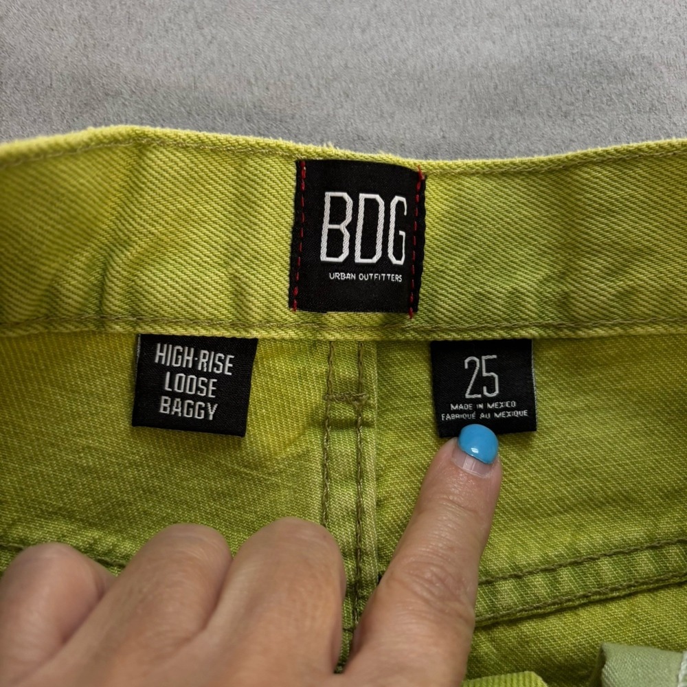 BDG Urban Outfitters Womens High Rise Loose Baggy Jeans Sz 25 Lime Green Grunge‎ - Picture 2 of 14